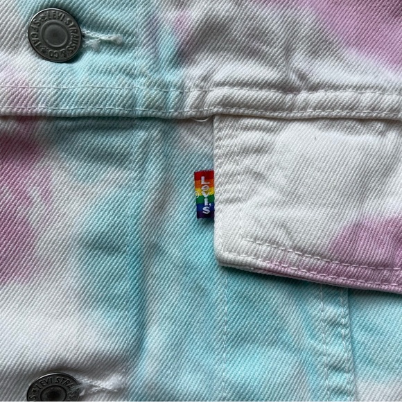 PRIDE OVERSIZED TRUCKER JEAN DENIM JACKET MENS SIZE TIE DYE METAL BUTTONS PINK - Picture 4 of 8